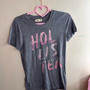 Hollister Gray T-Shirt with Pink Logo